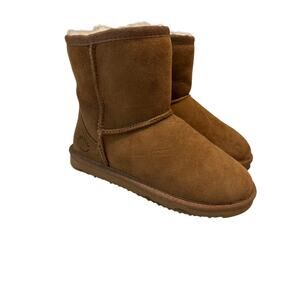 Fireside by Dearfoams Womens Ankle Boots Size 6 M Brown Shearling Lined